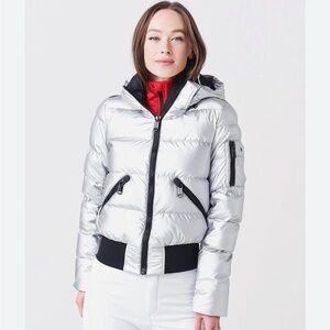 Goldbergh- Women's Aura Jacket -Silver Quilted Puffer Jacket with Black Trim